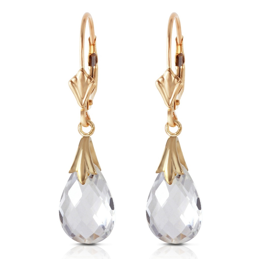 14K. SOLID GOLD LEVERBACK EARRING WITH WHITE TOPAZ - Picture 3 of 6